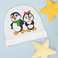 Baby Beanie Hat White - Mommy & Daddy Penguins