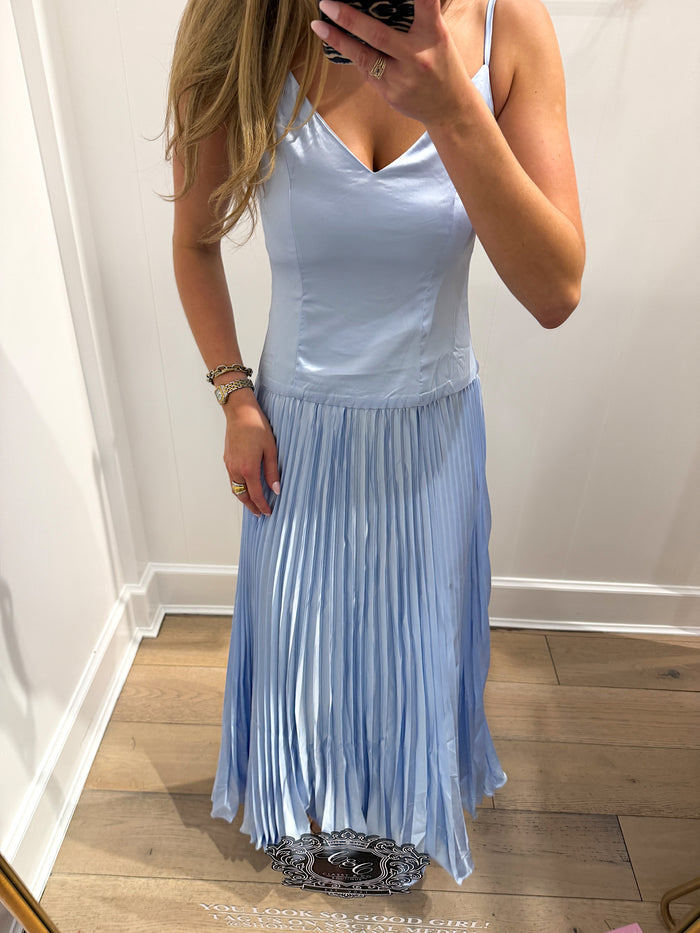 BABY BLUE PLEATED MAXI DRESS