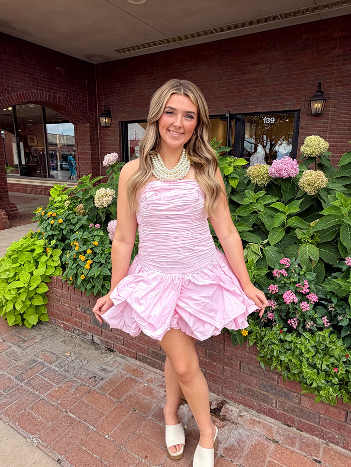 BABY PINK STRAPLESS ISABELLA BUBBLE DRESS