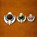 Beaded border gemstone Khanda pin pendant