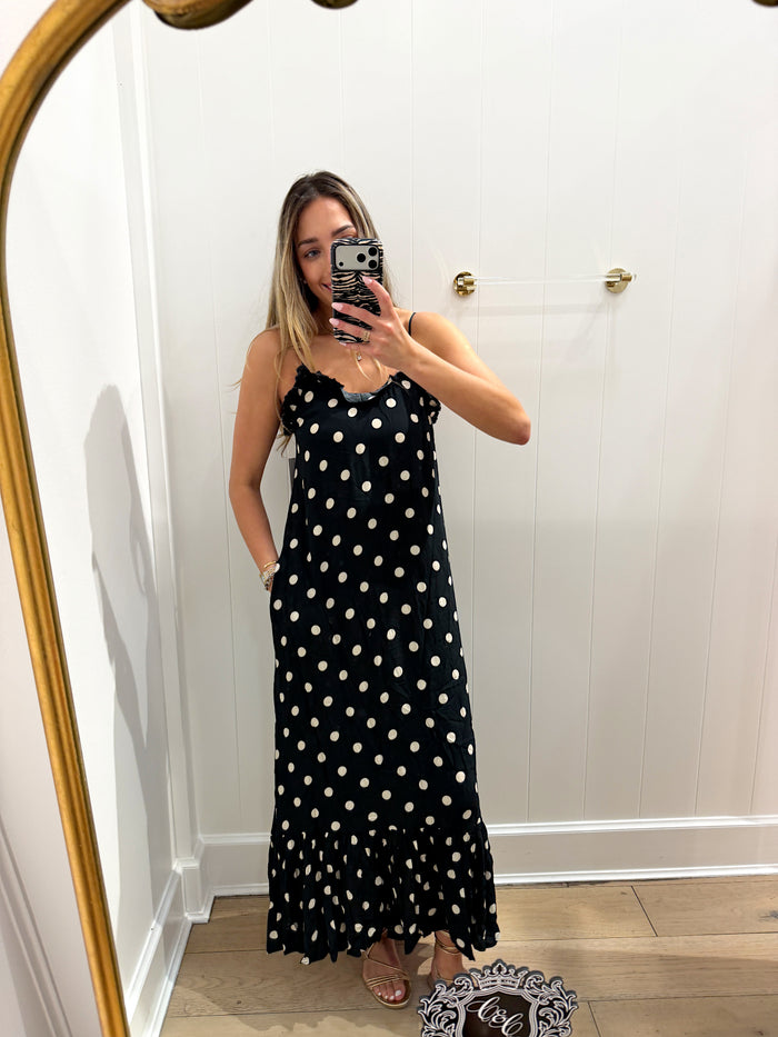BLACK & CREAM POLKA DOT MAXI DRESS