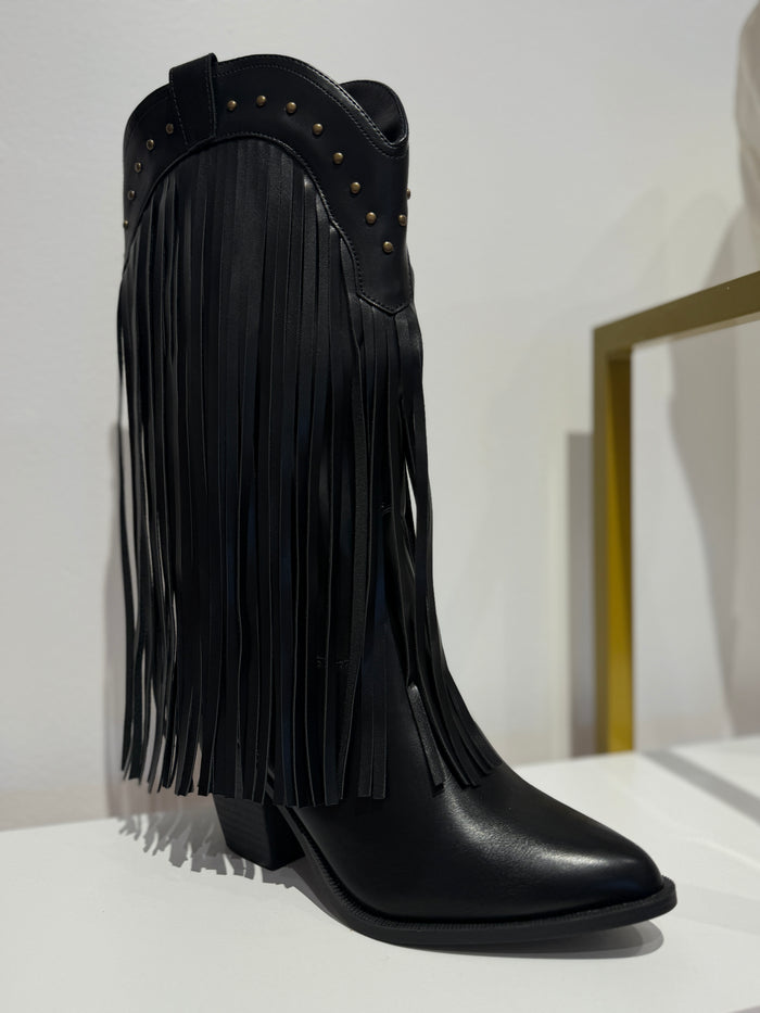 BLACK FRINGE STUDDED BOOT