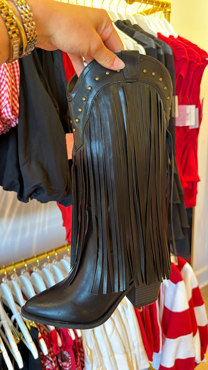 BLACK FRINGE STUDDED BOOT