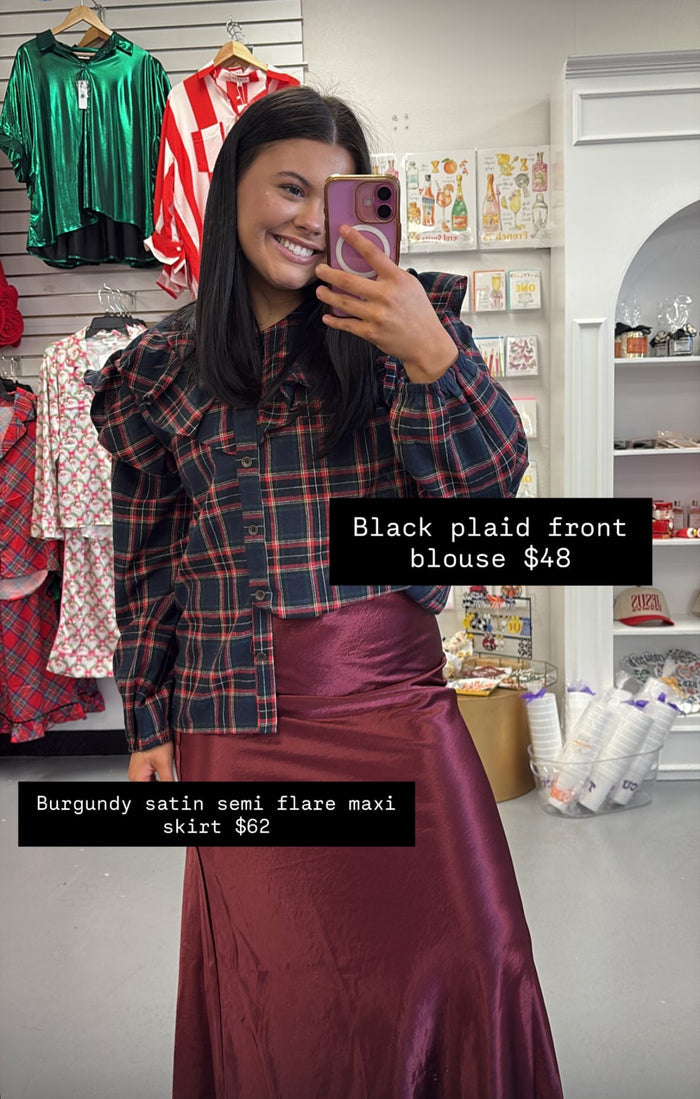 Black Plaid Front Blouse