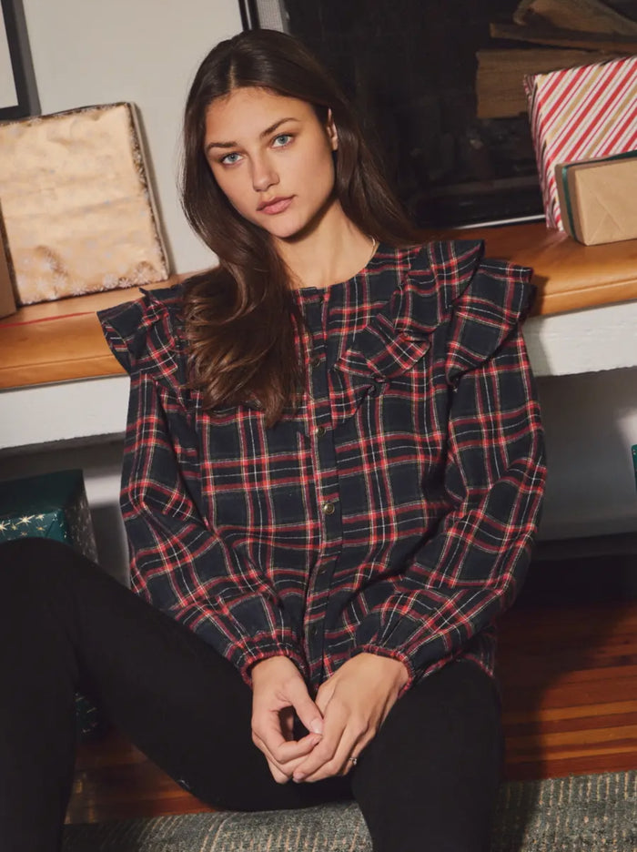 Black Plaid Front Blouse
