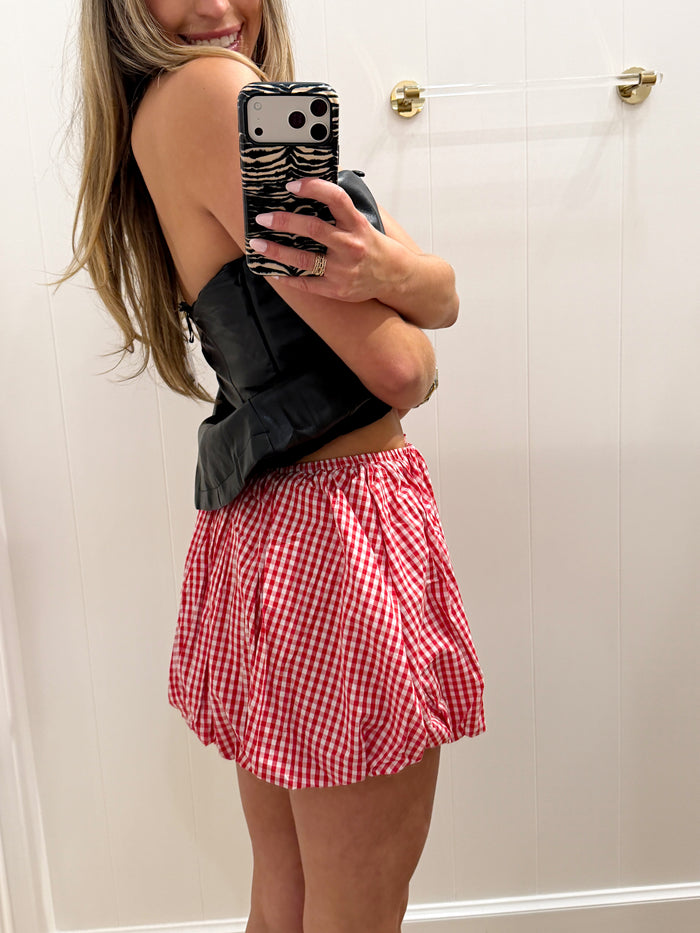 BLACK PLEATHER STRAPLESS TOP