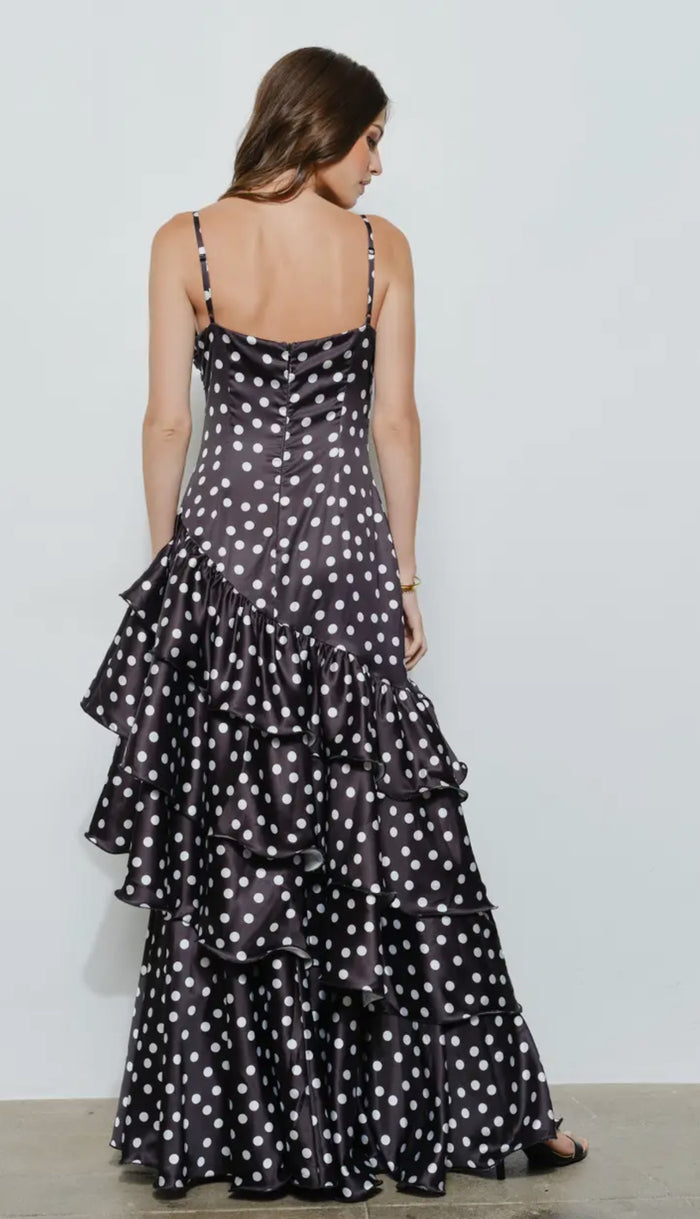 Black Satin Polka Dot Maxi Dress