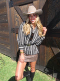 Black Striped Poplin Button Down Top