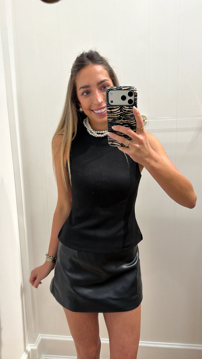 BLACK WRAP LEATHER SKORT