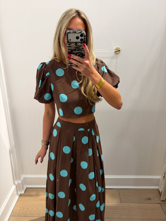 BROWN & BLUE POLKA DOT MAXI SET