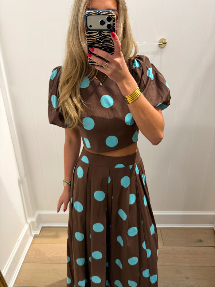BROWN & BLUE POLKA DOT MAXI SET