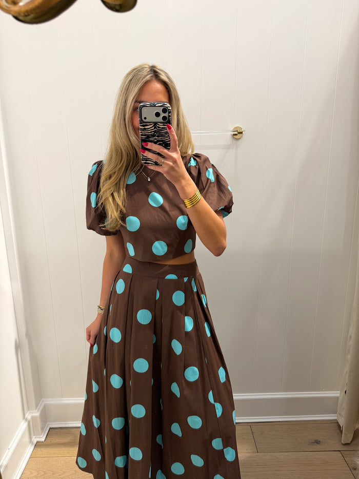 BROWN & BLUE POLKA DOT MAXI SET