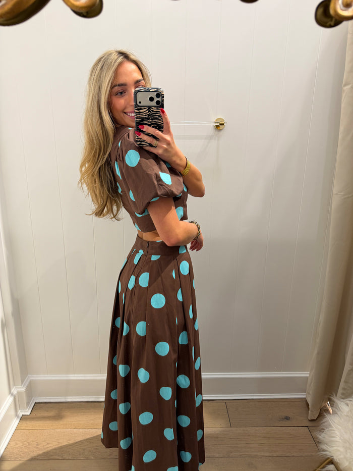 BROWN & BLUE POLKA DOT MAXI SET