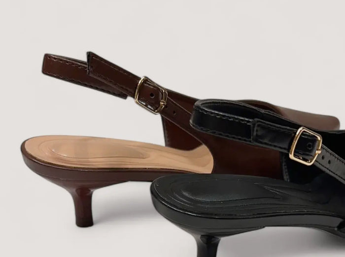 Brown Pointed Kitten Slingback Heel