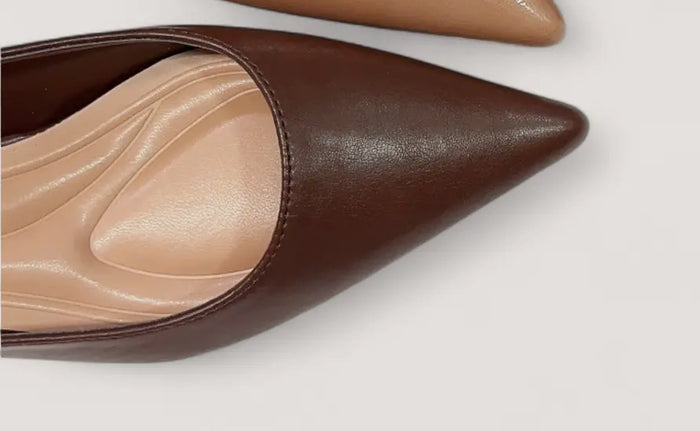 Brown Pointed Kitten Slingback Heel