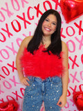 Buddy Love - Fancy Strapless Red Feather Top