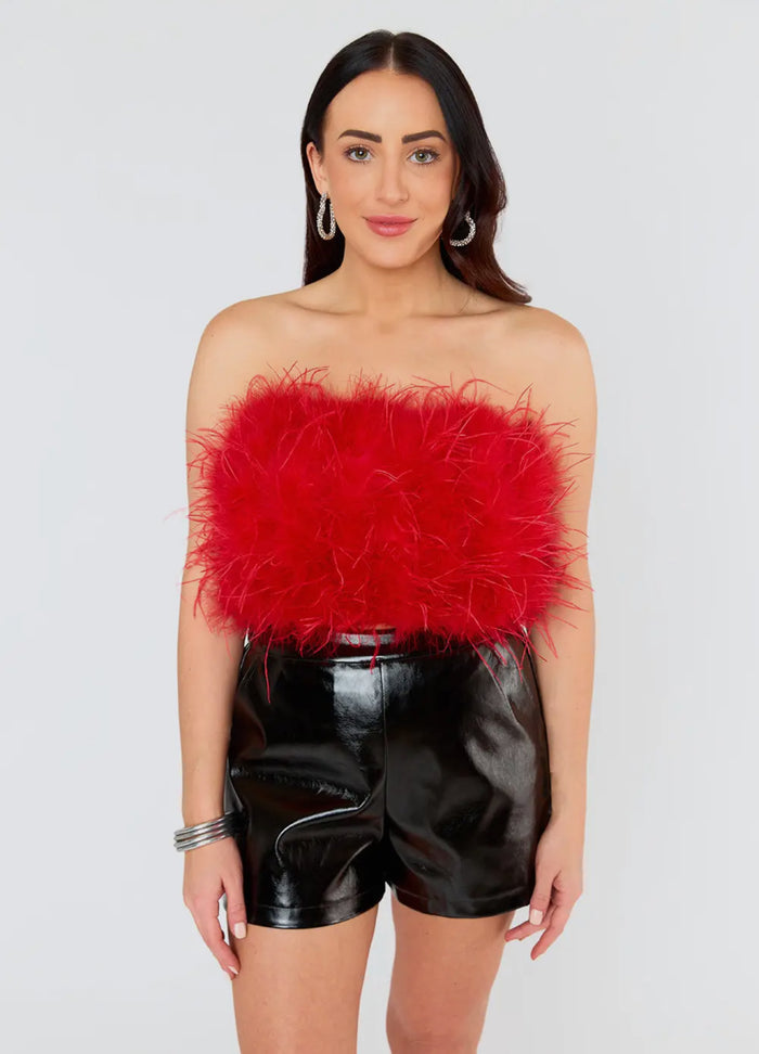Buddy Love - Fancy Strapless Red Feather Top