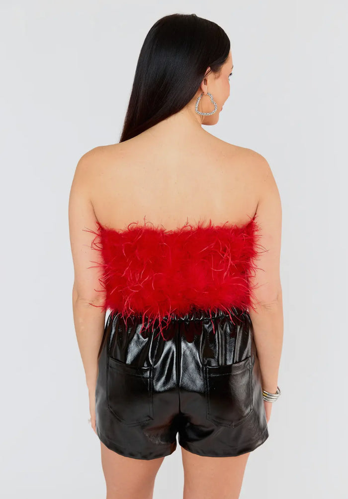 Buddy Love - Fancy Strapless Red Feather Top