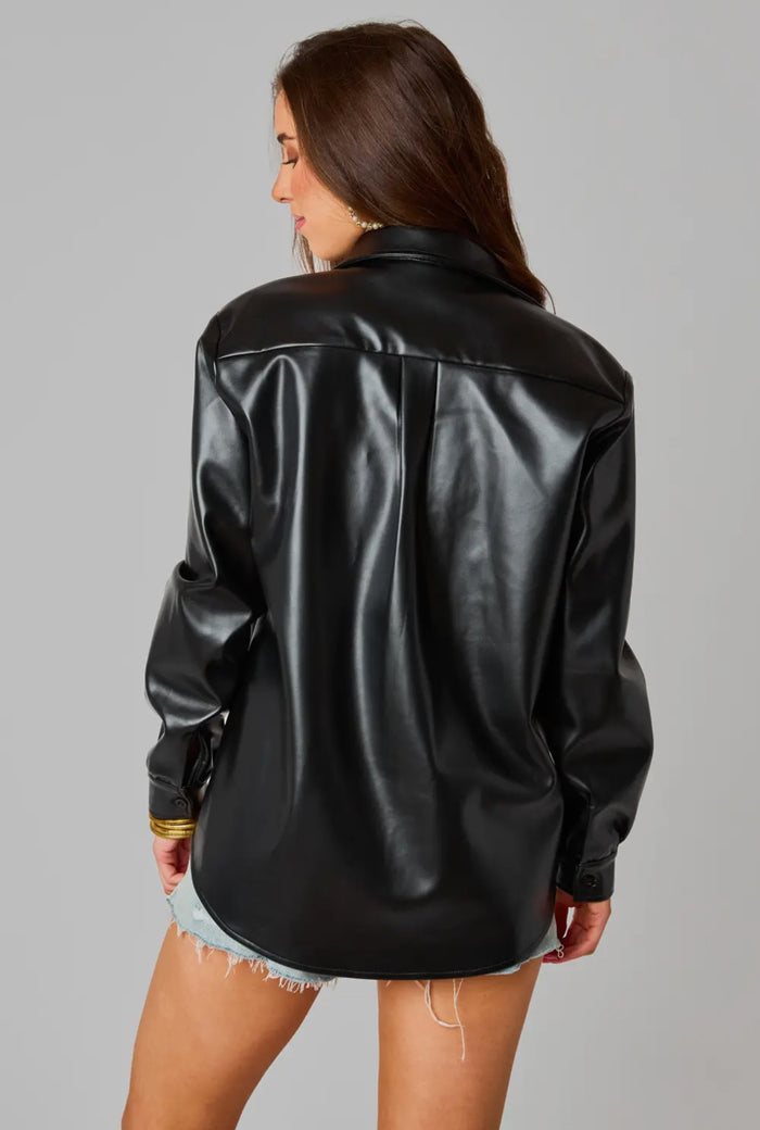 Buddy Love Brielle Black Vegan Leather Button Up Top