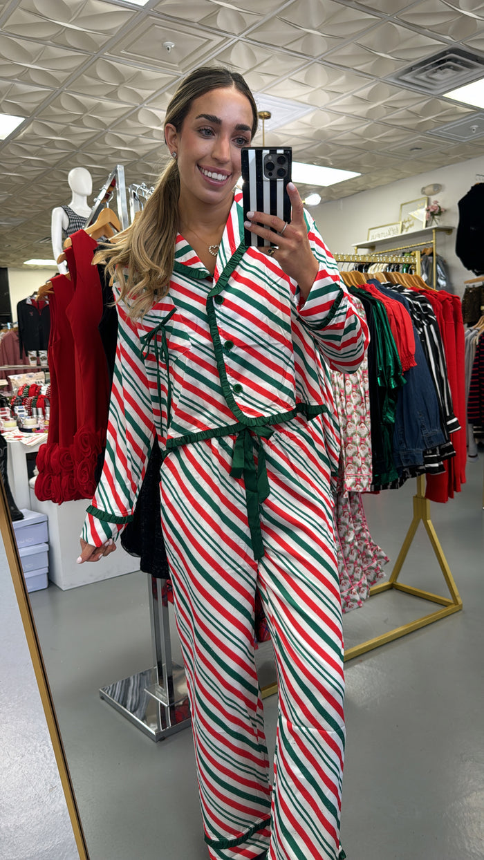 CANDY CANE STRIPE SATIN PAJAMA SET
