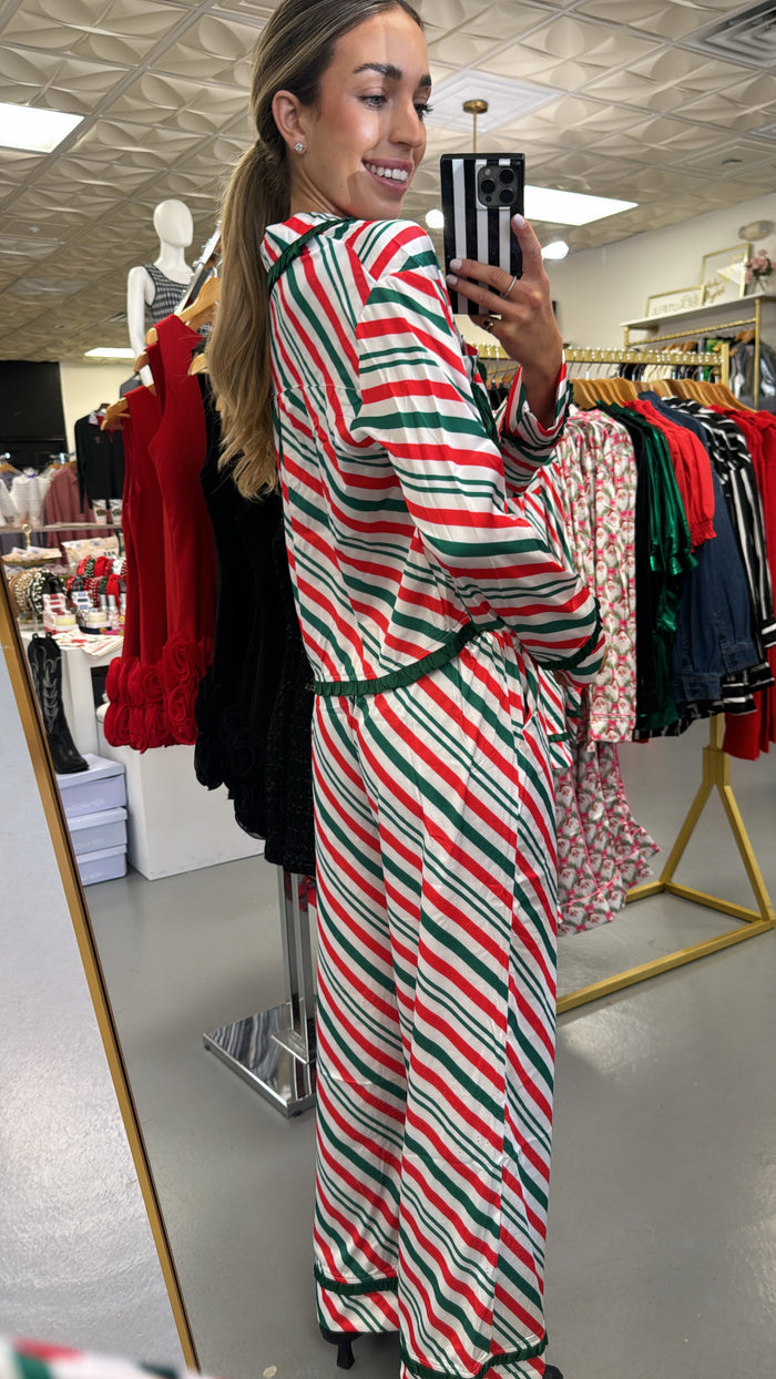 CANDY CANE STRIPE SATIN PAJAMA SET