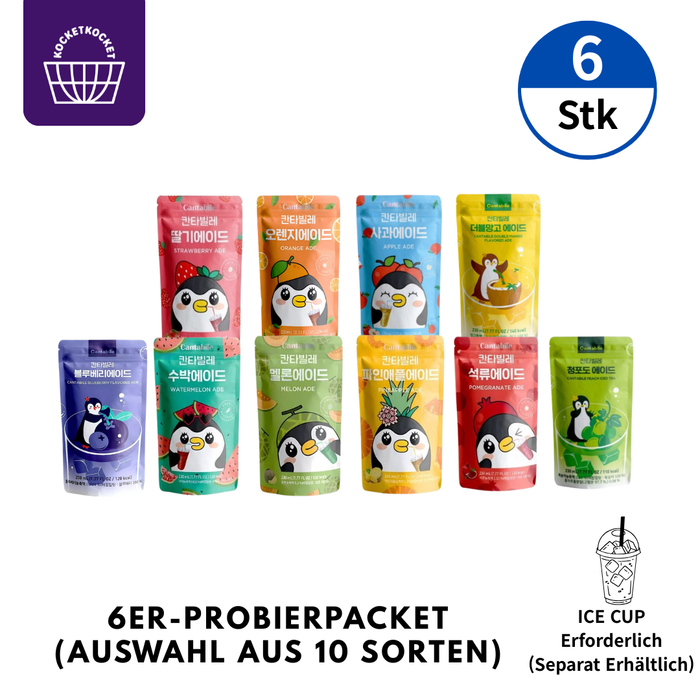 Cantabile Koreanisches Pouch-Getränk Probierpaket (6er Set) - Erfrischende Frucht-Limonaden im Beutel, Überraschungs-Mix