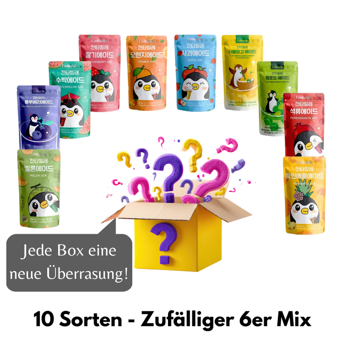 Cantabile Koreanisches Pouch-Getränk Probierpaket (6er Set) - Erfrischende Frucht-Limonaden im Beutel, Überraschungs-Mix
