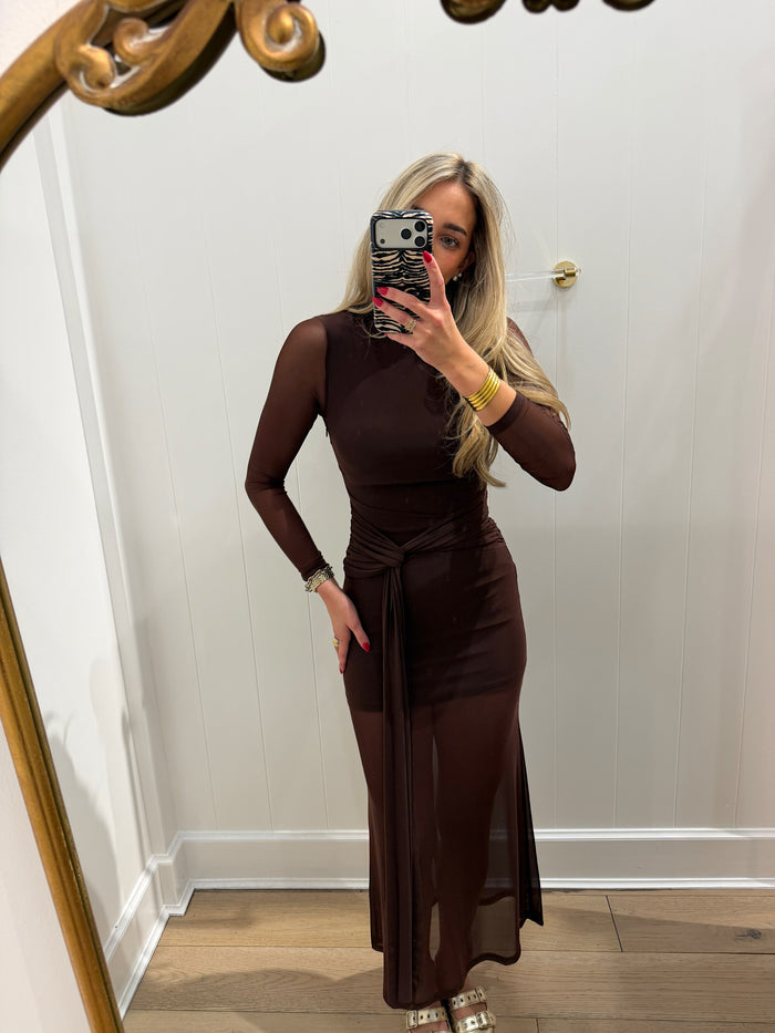CHOCOLATE LONGSLEEVE SHEER MAXI DRESS