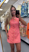 CORAL SCALLOPED BEACH BUTTON DRESS