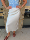 CREAM SATIN MIDI SKIRT