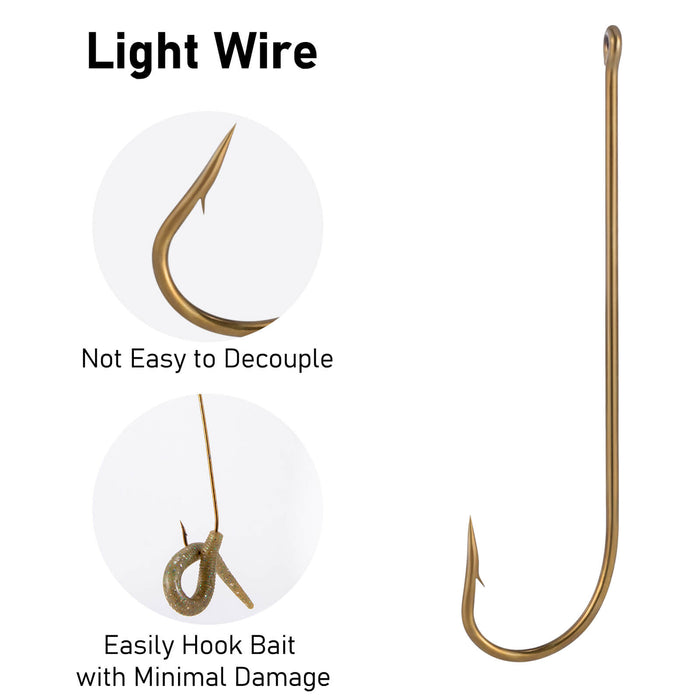 Dr.Fish 100pcs Long Shank Fishing Hooks #12 to 6/0