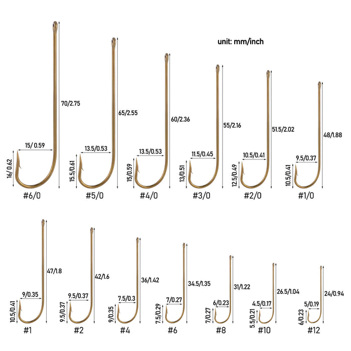 Dr.Fish 100pcs Long Shank Fishing Hooks #12 to 6/0
