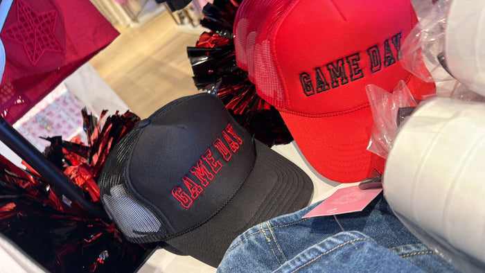 GAME DAY BLACK & RED TRUCKER HAT