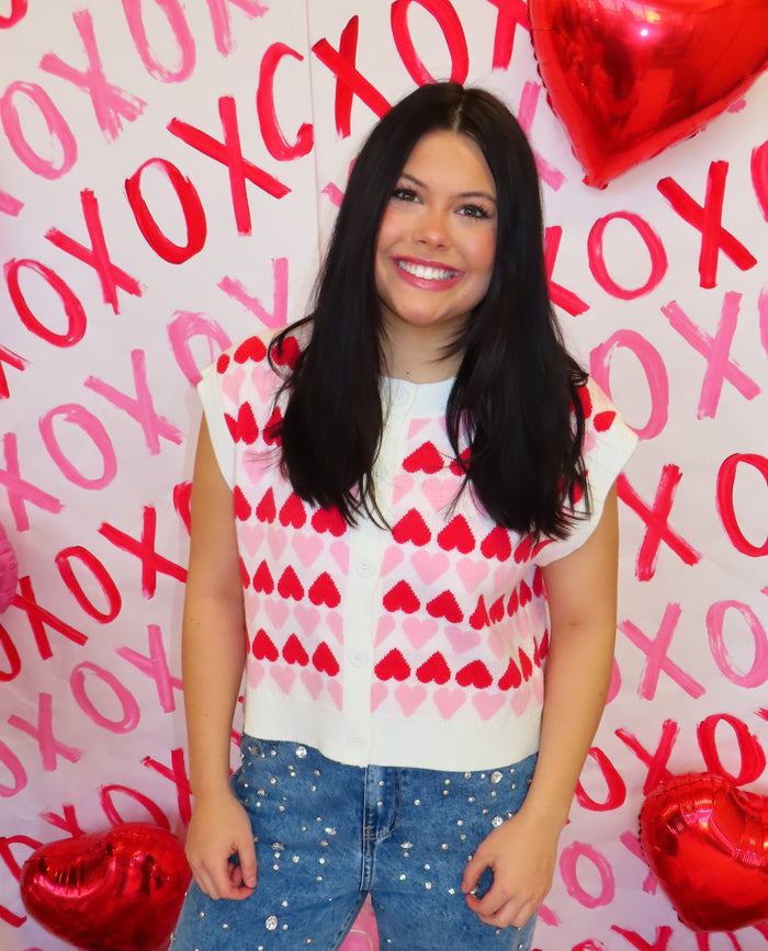 Heart Button Down Sweater Top