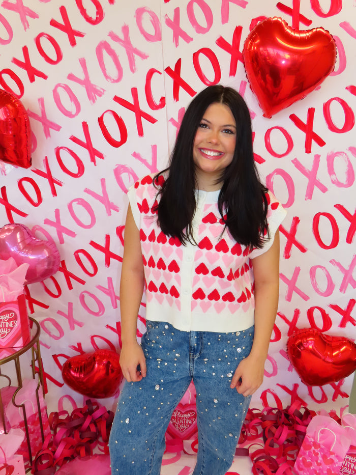 Heart Button Down Sweater Top