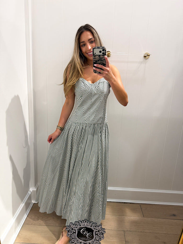 HUNTER GREEN CORSET MAXI DRESS