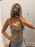 LBK BROWN EMBROIDERED STICHED TOP