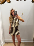 LBK BROWN STRIPED POPLIN TOP & SKIRT SET