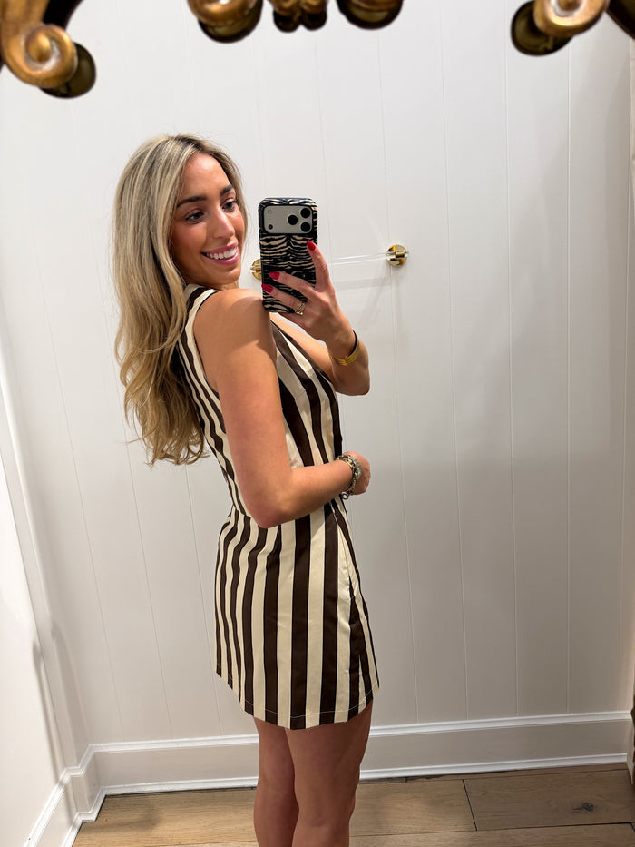 LBK BROWN STRIPED POPLIN TOP & SKIRT SET