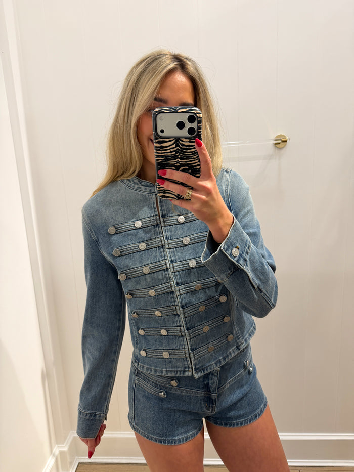 LBK BUTTON DENIM JACKET & SHORT SET