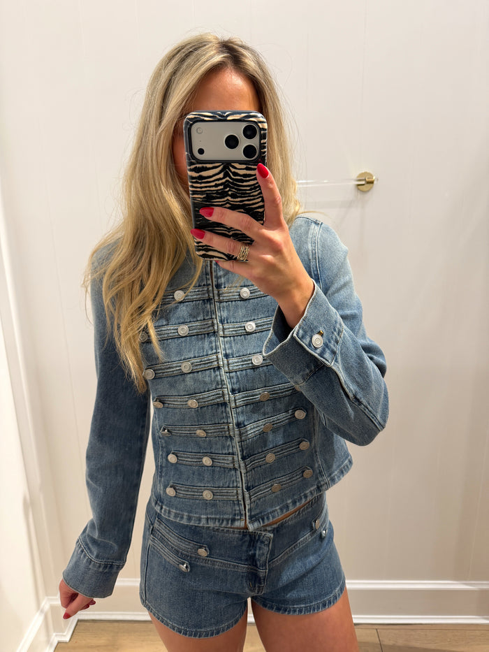 LBK BUTTON DENIM JACKET & SHORT SET