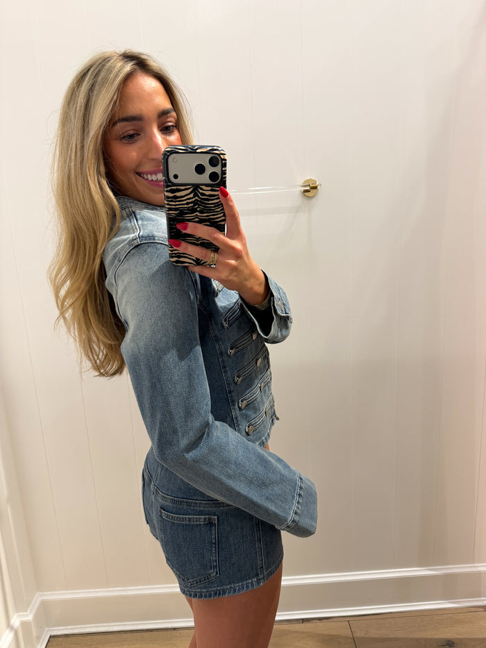 LBK BUTTON DENIM JACKET & SHORT SET