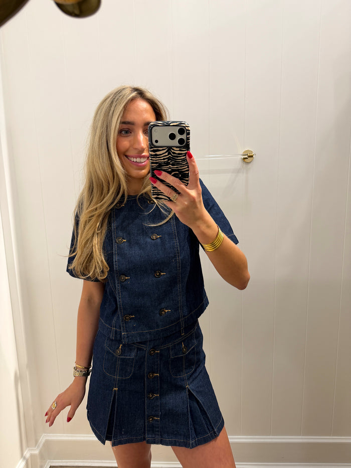 LBK DENIM A LINE ASYMMETRIC BUTTON SET