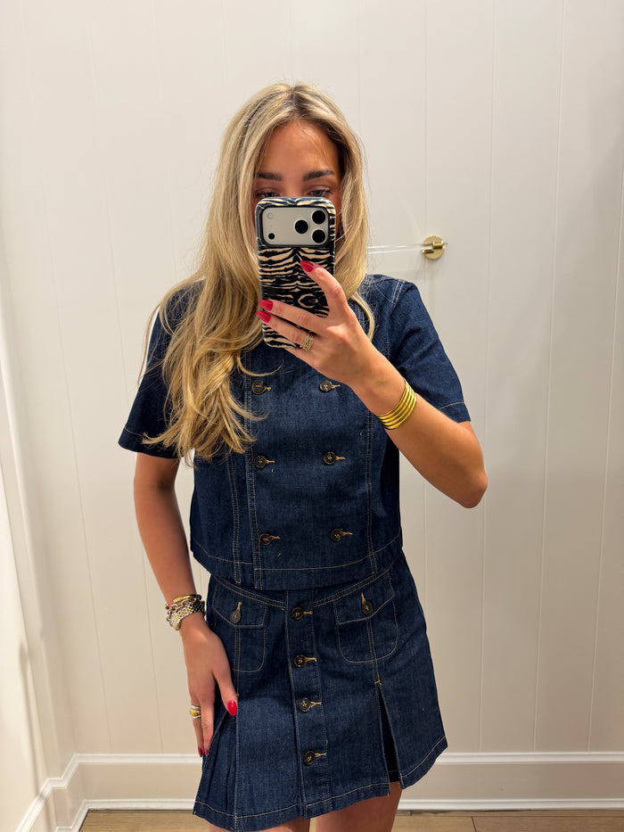 LBK DENIM A LINE ASYMMETRIC BUTTON SET
