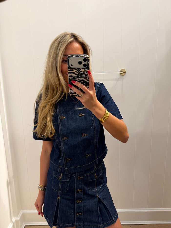 LBK DENIM A LINE ASYMMETRIC BUTTON SET