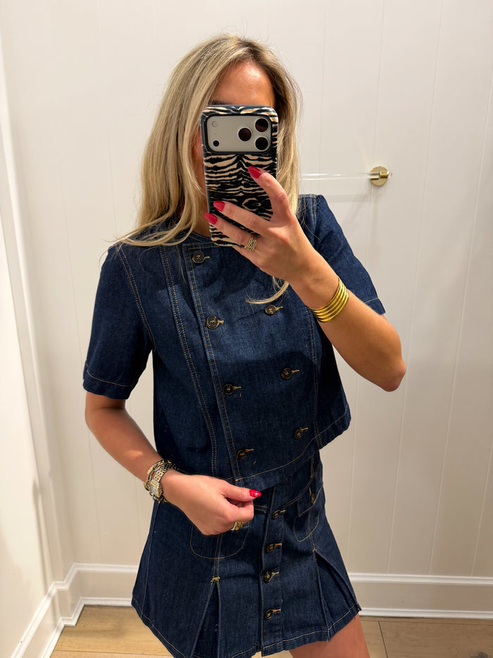 LBK DENIM A LINE ASYMMETRIC BUTTON SET