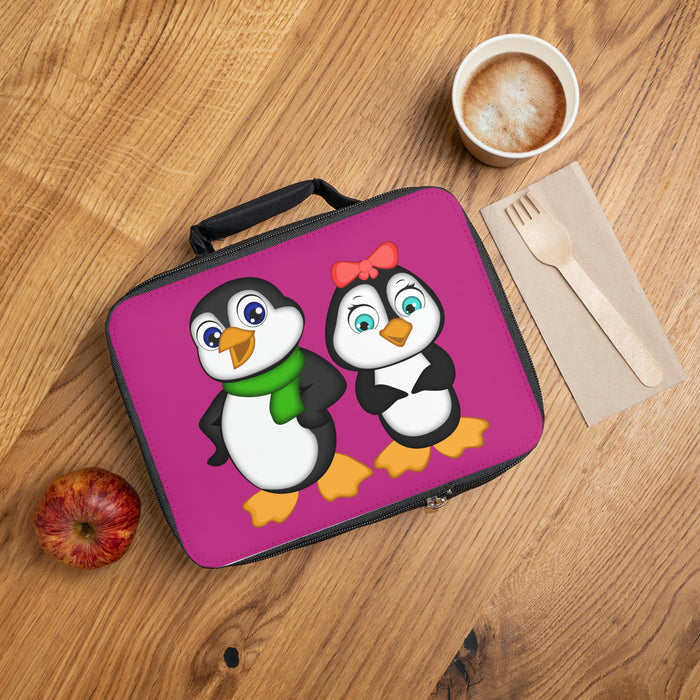 Lunch Bag - Mommy & Daddy Penguins - Pink