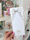 LUXE NOTEPAD HAND PAINTED CREME COLORED BOW