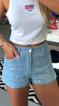 MICRO SEQUIN DENIM SHORTS