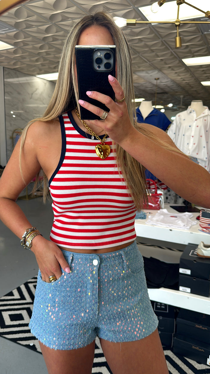 MICRO SEQUIN DENIM SHORTS